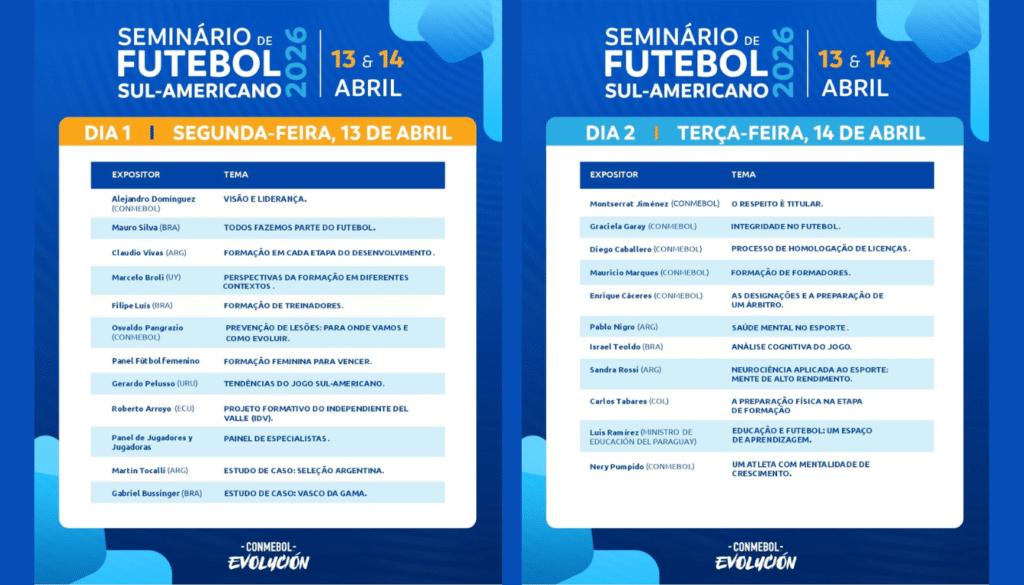 Programação do Seminário da Conmebol