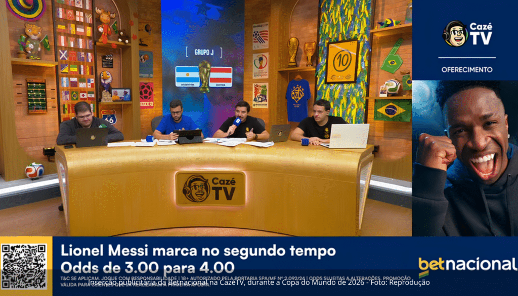 Inserção publicitária da Betnacional na CazéTV, durante a Copa do Mundo de 2026